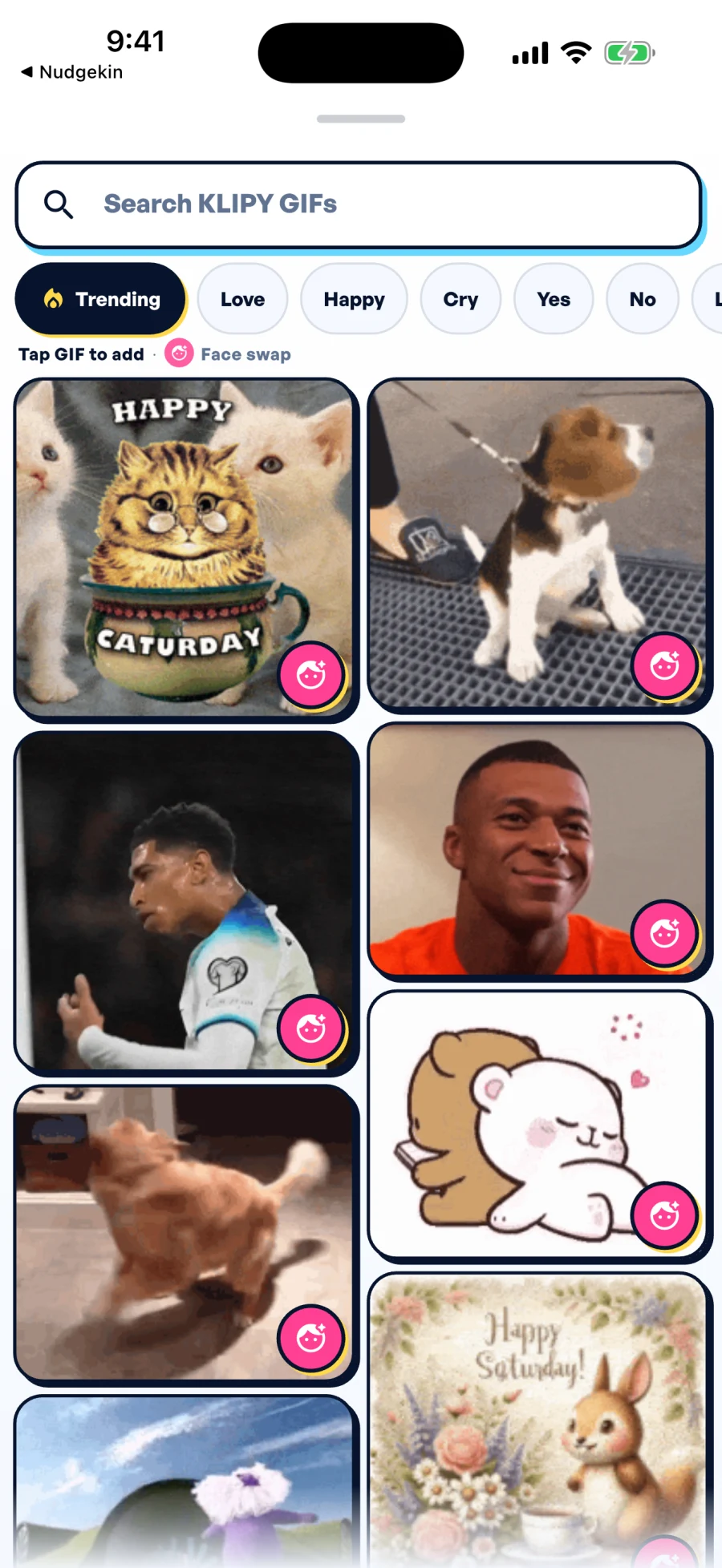 The real GIFSwap keyboard browsing GIFs inside a conversation
